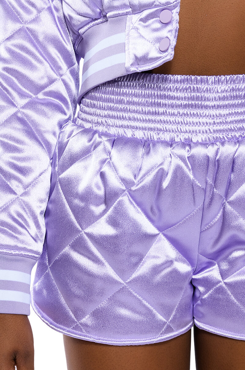 NO CAP QUILTED SATIN DOLPHIN SHORTS