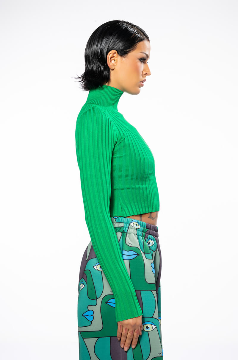 NO DOUBT ABOUT IT CROP RIBBED TURTLENECK TOP