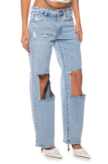 NO PROMISES LOW RISE DISTRESSED JEANS