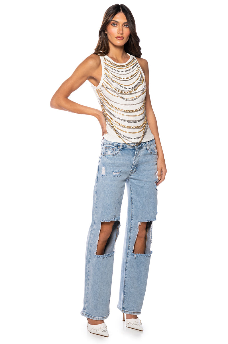 NO PROMISES LOW RISE DISTRESSED JEANS