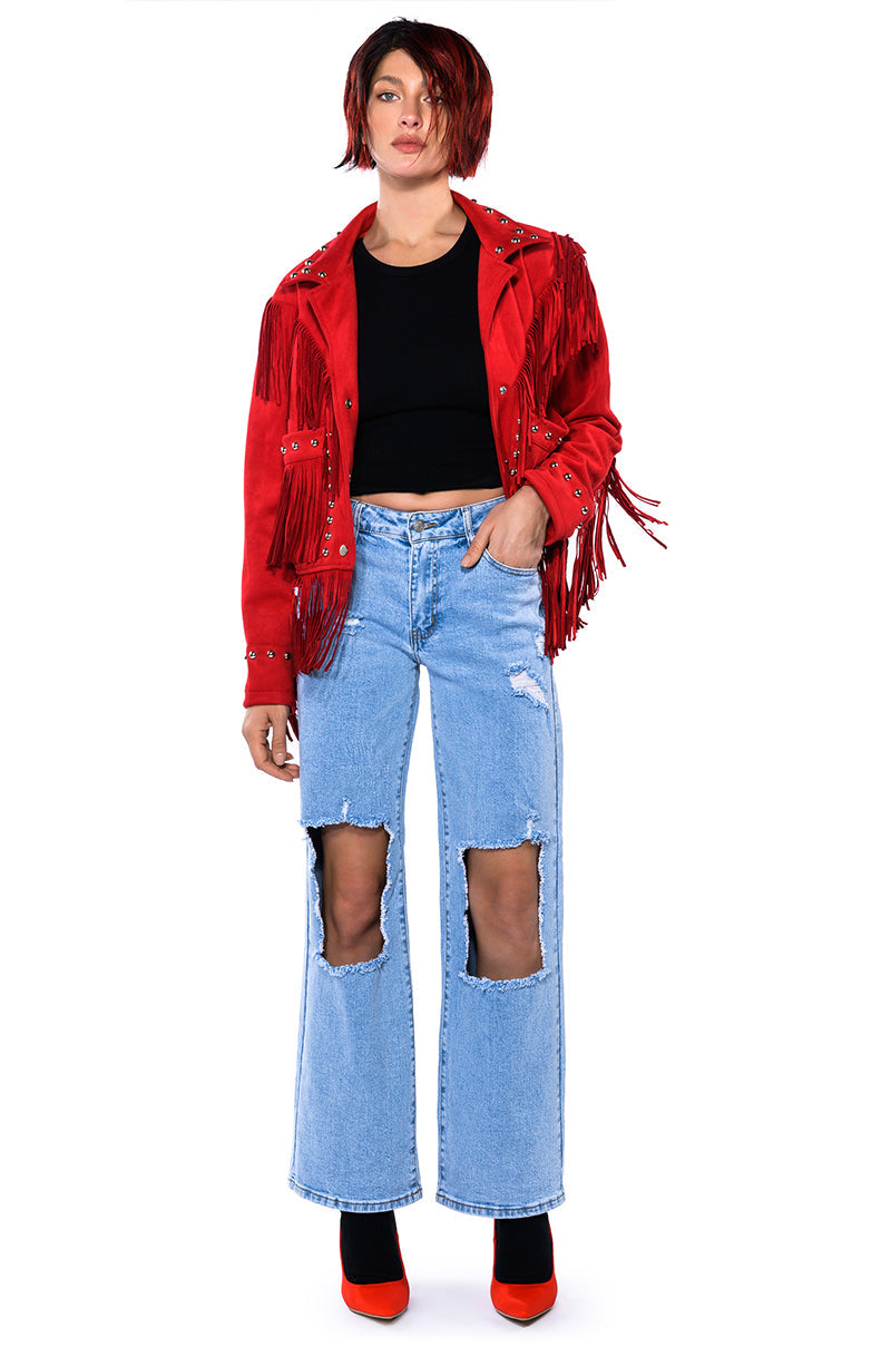 NO PROMISES LOW RISE DISTRESSED JEANS
