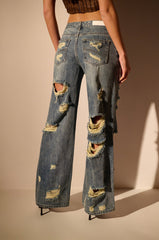 NO TIME FOR STRESS RELAXED WAIST CUT OUT DENIM