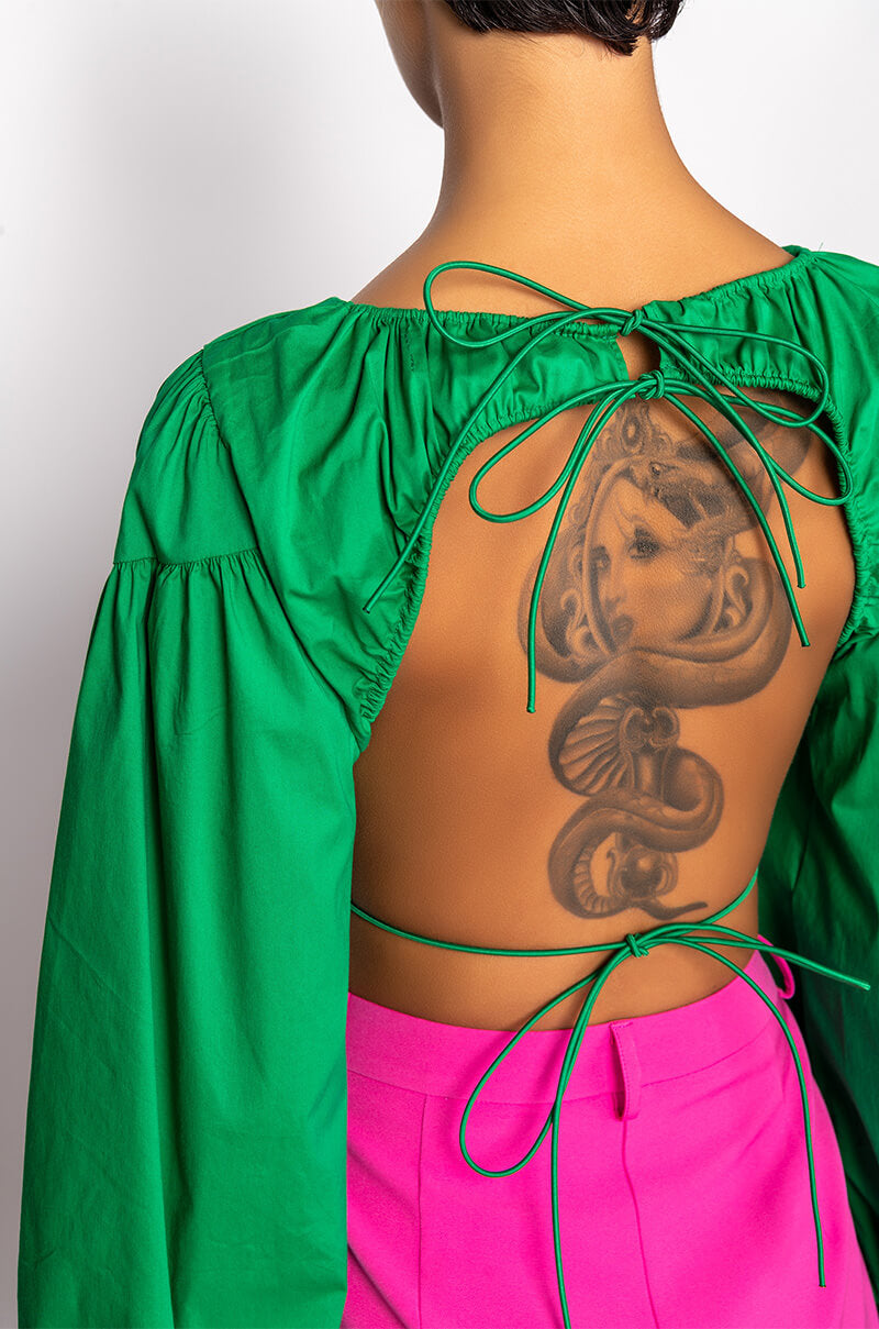 NO WORRIES OPEN BACK BLOUSE