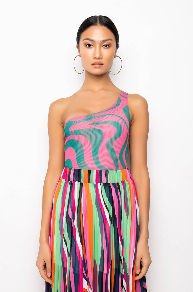 NOT THAT DEEP ONE SHOULDER MESH BODYSUIT