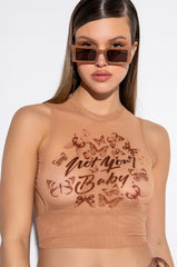 NOT YOUR BABY TIE BACK SLEEVELESS MESH CROP TOP