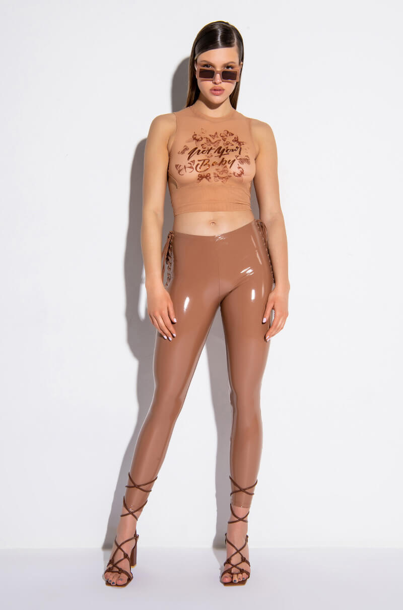 NOT YOUR BABY TIE BACK SLEEVELESS MESH CROP TOP