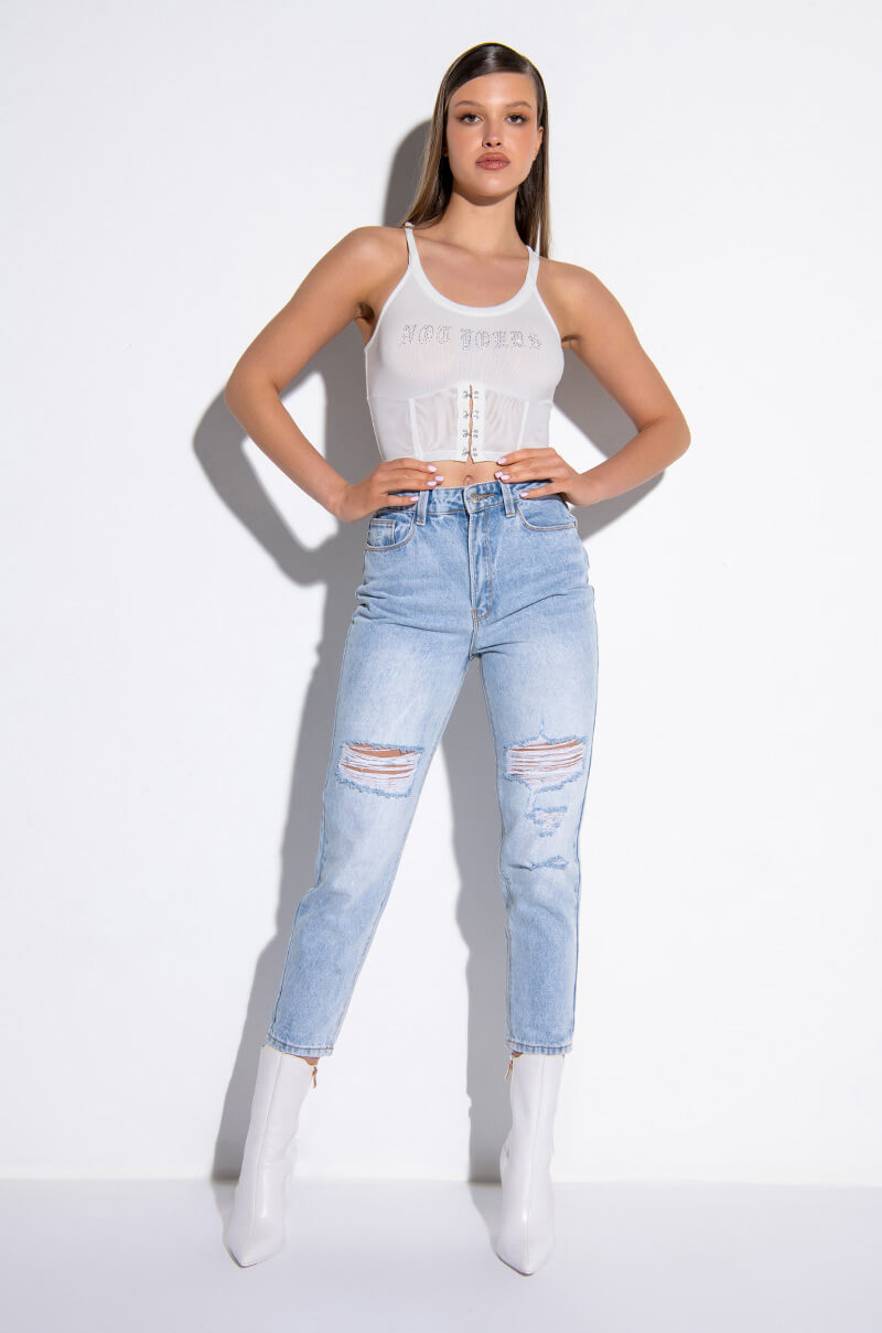 NOT YOURS CORSET DETAIL CROP RIBBED TANK