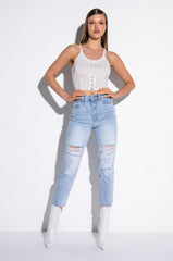 NOT YOURS CORSET DETAIL CROP RIBBED TANK
