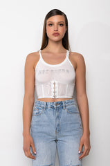 NOT YOURS CORSET DETAIL CROP RIBBED TANK
