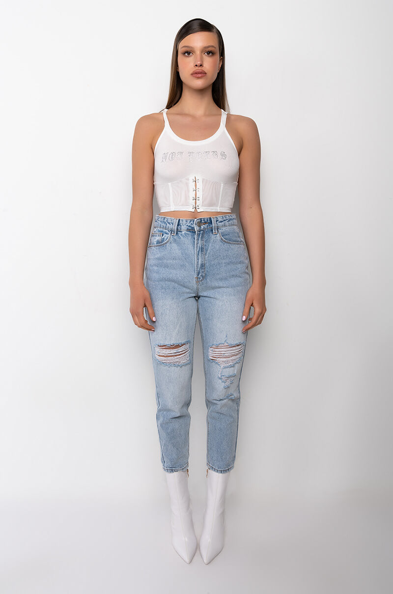 NOT YOURS CORSET DETAIL CROP RIBBED TANK