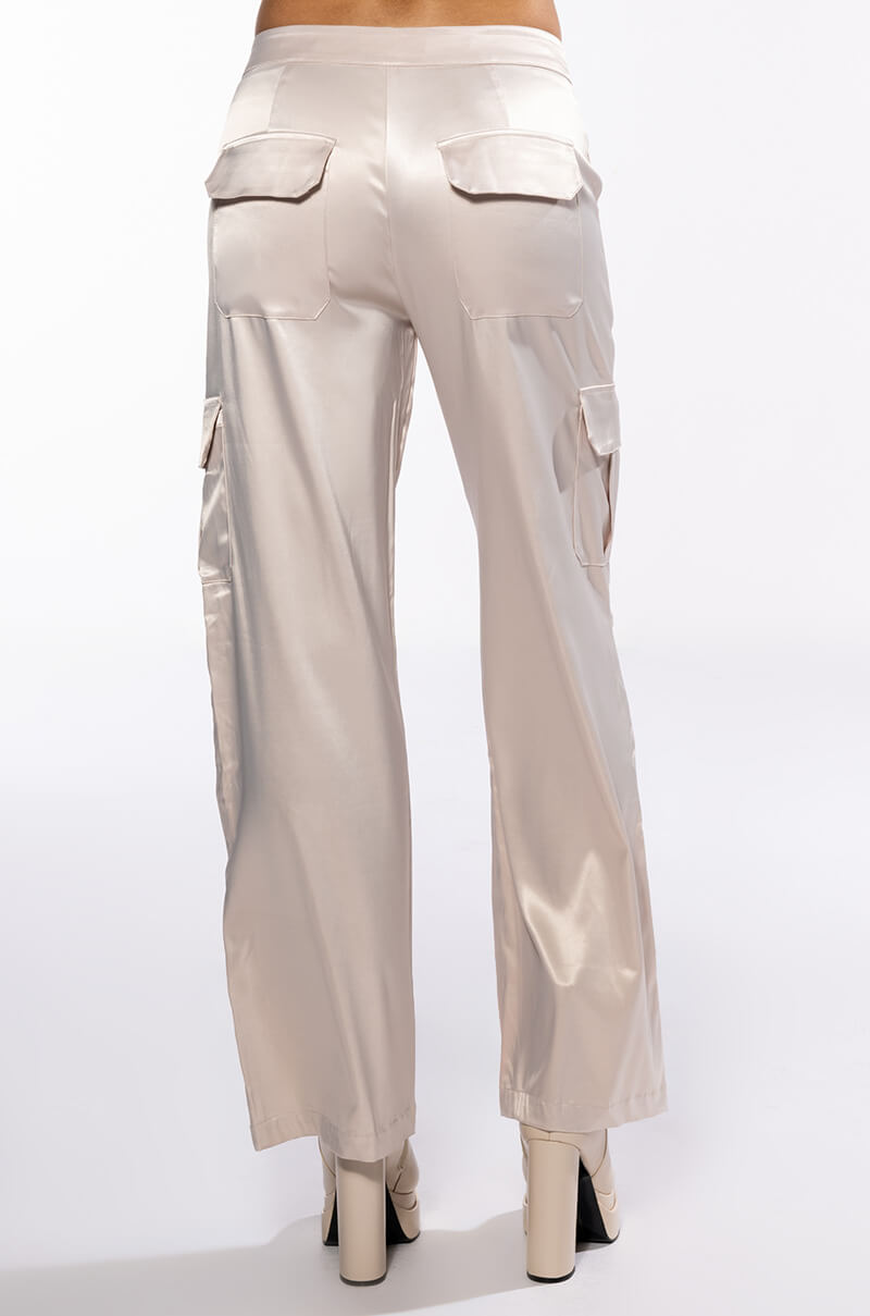 NOTHING BUT TROUBLE SATIN CARGO PANT