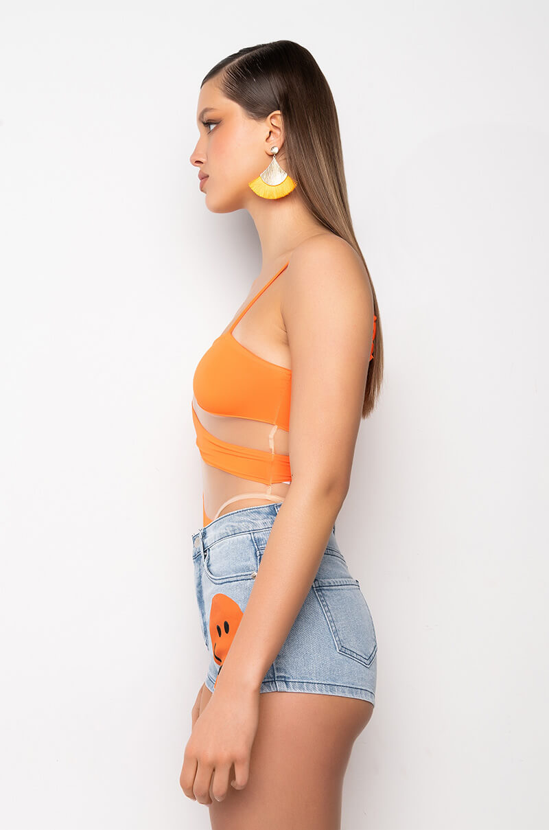 NOW YOU SEE ME ONE SHOULDER MESH PANEL BODYSUIT