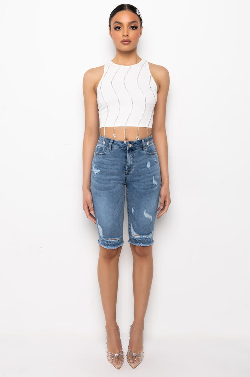 NYX RHINESTONE RIBBED CROP TANK