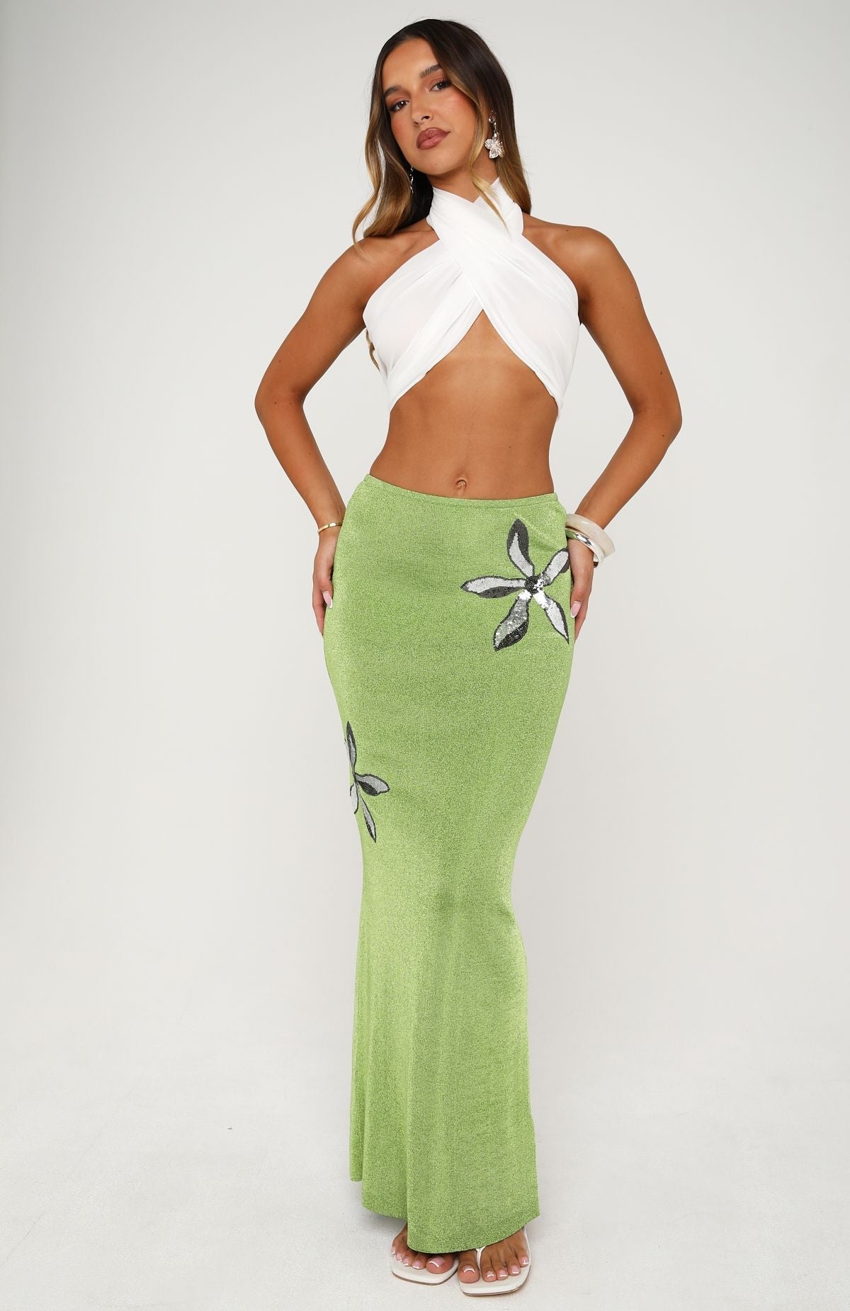 Tide And Bloom Knit Maxi Skirt Kiwi
