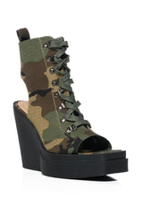 OFF DUTY PEEP TOE BOOTIE IN CAMO