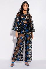 OJAI EMBROIDERED BELL SLEEVE WRAP FRONT BLOUSE