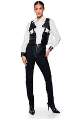 ON DUTY FAUX LEATHER POCKET DETAIL POPLIN SHIRT