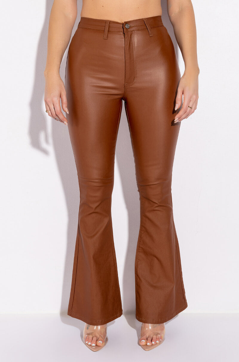 ON DUTY VEGAN LEATHER HIGH RISE FLARE PANTS