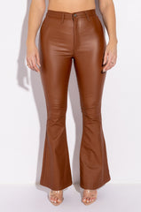 ON DUTY VEGAN LEATHER HIGH RISE FLARE PANTS