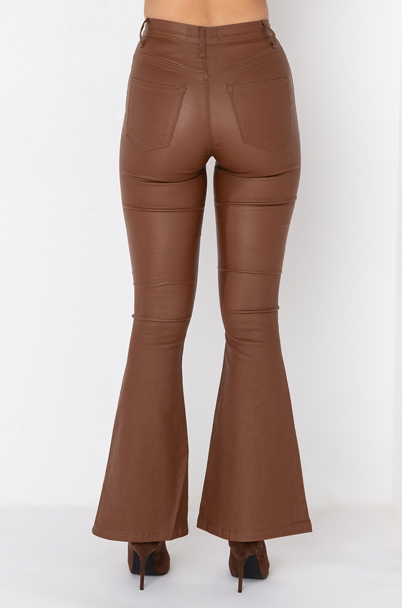 ON DUTY VEGAN LEATHER HIGH RISE FLARE PANTS