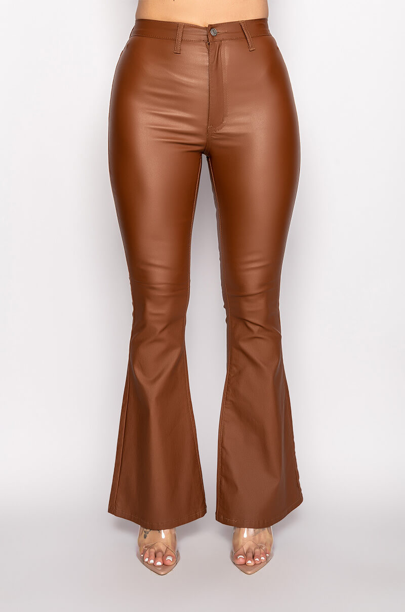 ON DUTY VEGAN LEATHER HIGH RISE FLARE PANTS