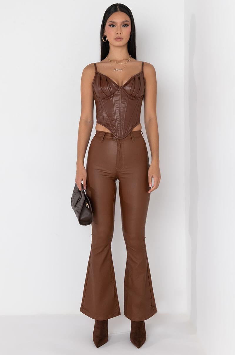 ON DUTY VEGAN LEATHER HIGH RISE FLARE PANTS