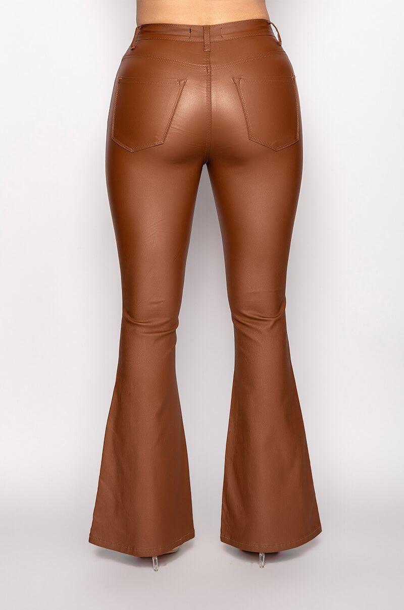 ON DUTY VEGAN LEATHER HIGH RISE FLARE PANTS