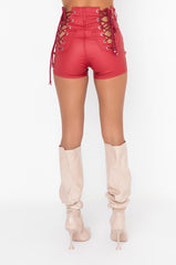 ON-DUTY VEGAN LEATHER LACE UP SHORTS