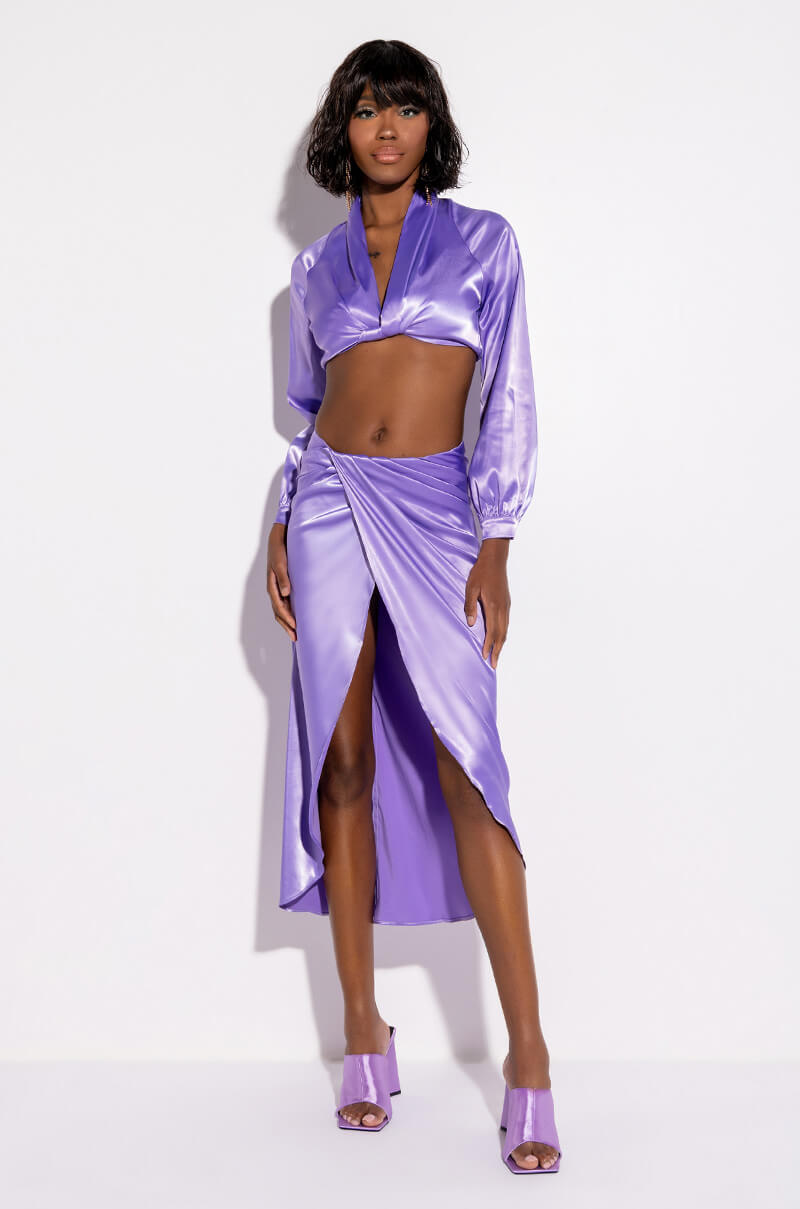 ON MY LEVEL TWIST FRONT SATIN CROP BLOUSE