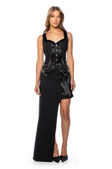 ON MY WAY ASYMMETRICAL PINSTRIPE MIDI SKIRT