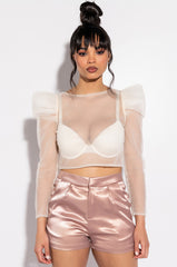 ON THE ROCKS PUFF SLEEVE TULLE BLOUSE