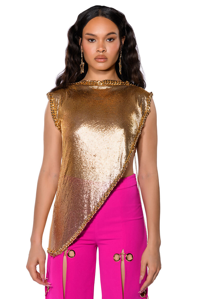 ON THE ROCKS SHORT SLEEVE ASYMMETRICAL CHAINMAIL BLOUSE