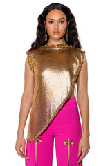 ON THE ROCKS SHORT SLEEVE ASYMMETRICAL CHAINMAIL BLOUSE