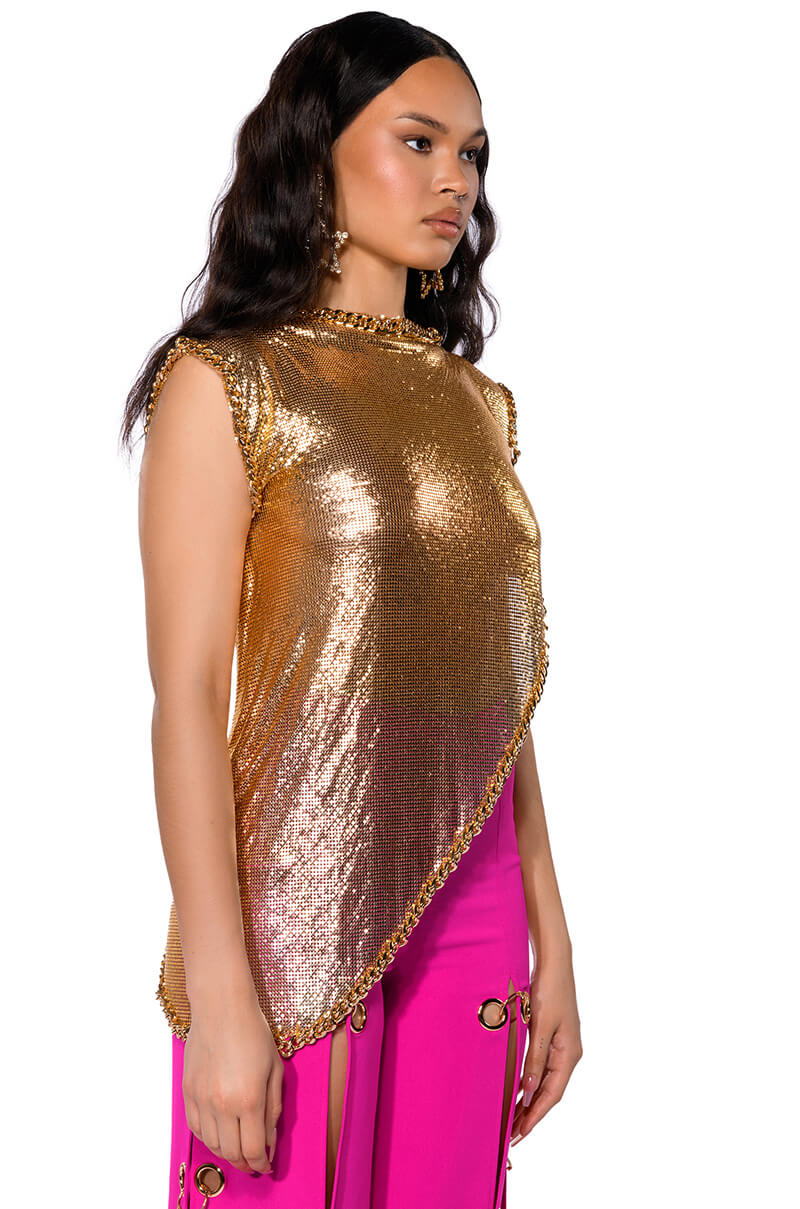 ON THE ROCKS SHORT SLEEVE ASYMMETRICAL CHAINMAIL BLOUSE