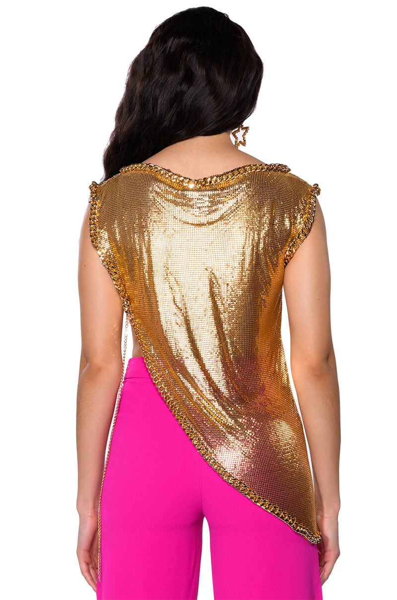 ON THE ROCKS SHORT SLEEVE ASYMMETRICAL CHAINMAIL BLOUSE