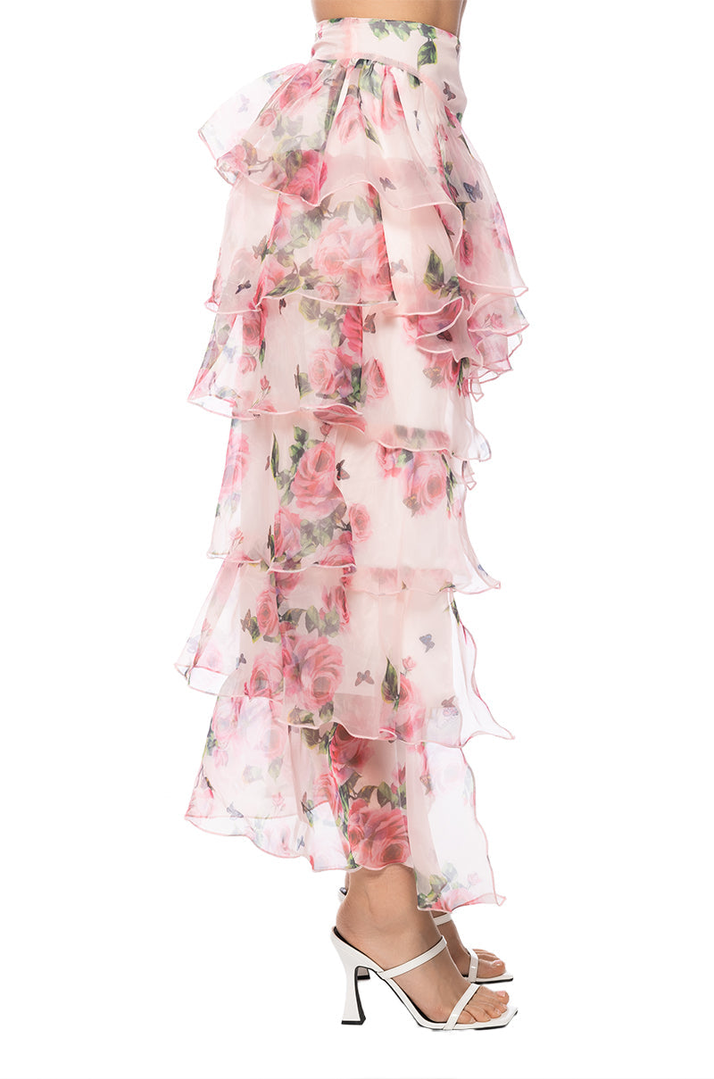 ONCE UPON A DREAM FLORAL RUFFLED MAXI SKIRT