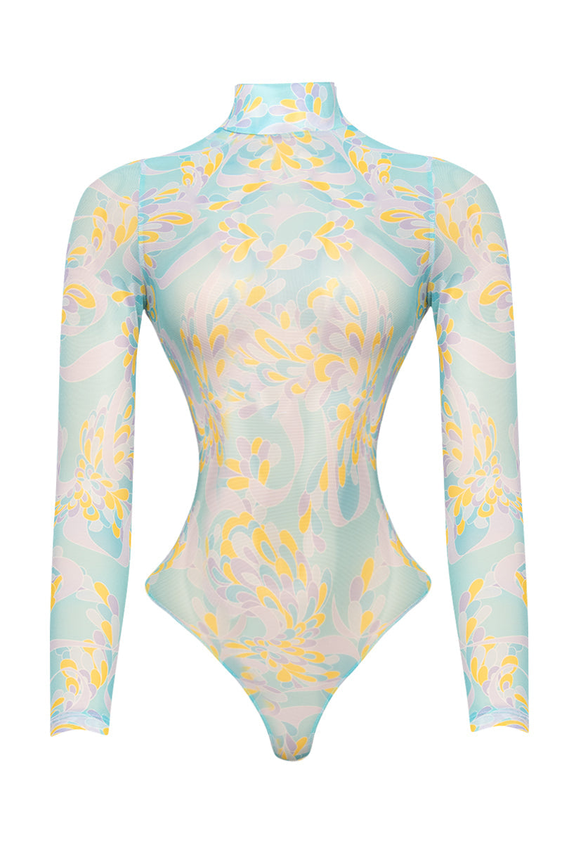 ONCE UPON A TIME LONG SLEEVE MOCK NECK MESH BODYSUIT
