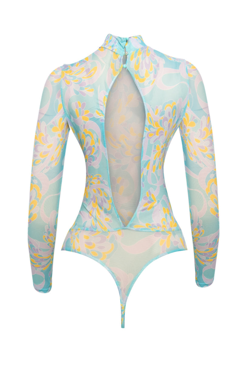 ONCE UPON A TIME LONG SLEEVE MOCK NECK MESH BODYSUIT