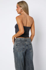 Don't Talk Cinched Waist Strapless Top Charcoal