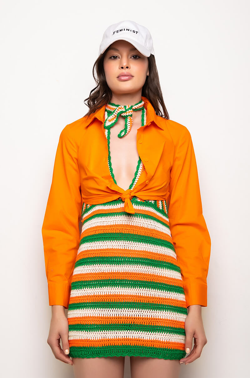 FRONT OF THE LINE TIE BACK CROPPED POPLIN BLOUSE