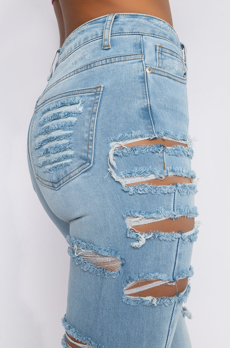 OPPOSITE DIRECTION HIGH WAISTED DISTRESSED SKINNY JEANS