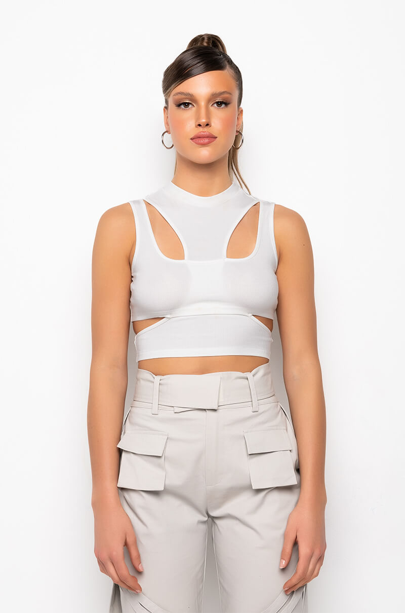 OTW CREW NECK CUTOUT CROPPED RIBBED TANK