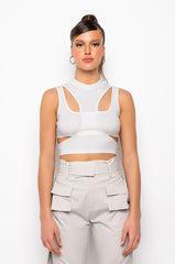 OTW CREW NECK CUTOUT CROPPED RIBBED TANK