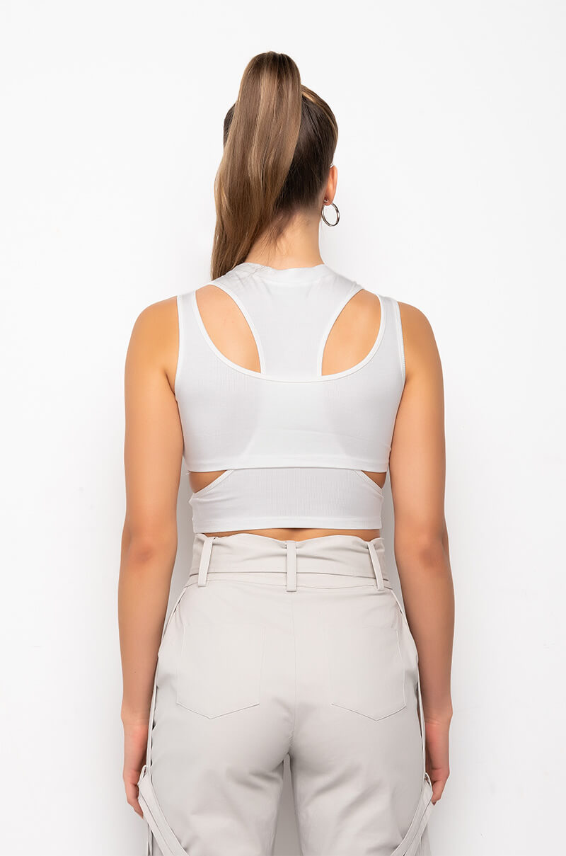 OTW CREW NECK CUTOUT CROPPED RIBBED TANK