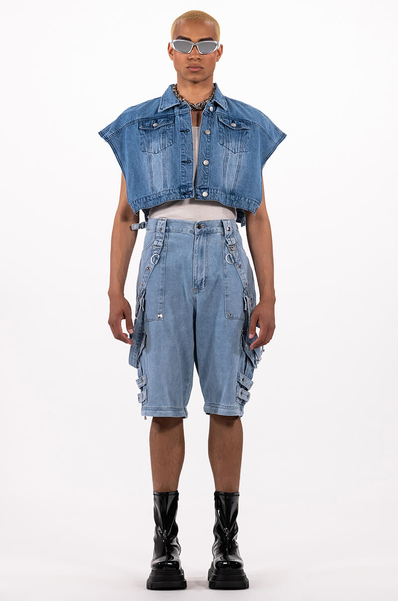 OUI MERCI CROPPED DENIM PONCHO