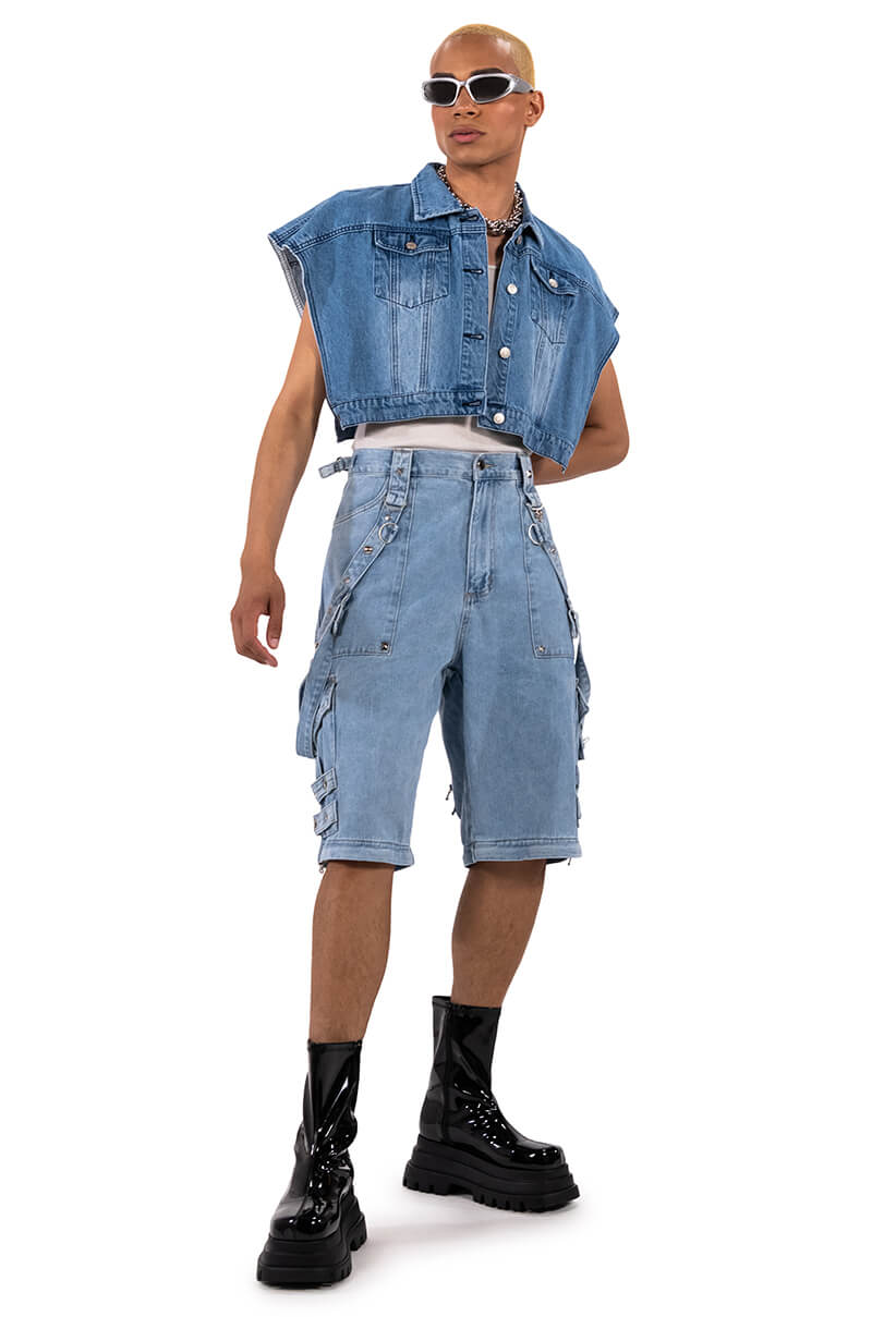 OUI MERCI CROPPED DENIM PONCHO
