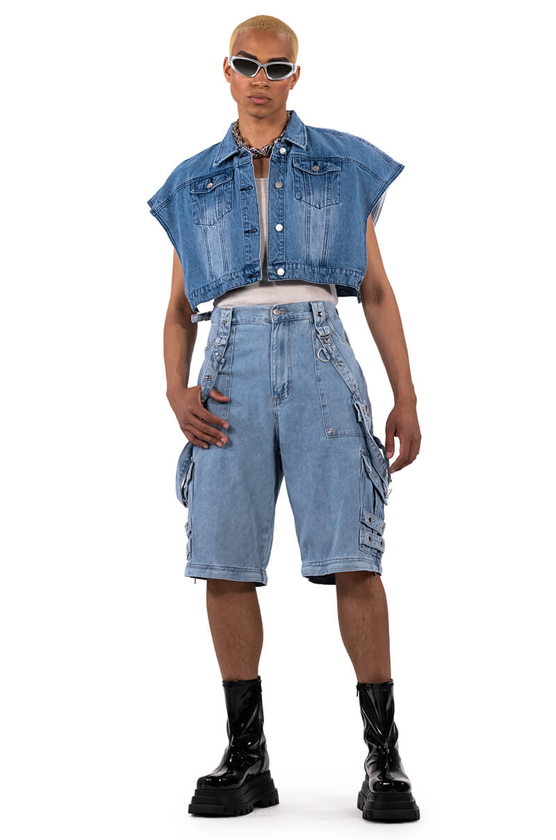 OUI MERCI CROPPED DENIM PONCHO