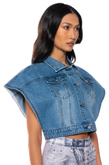 OUI MERCI CROPPED DENIM PONCHO
