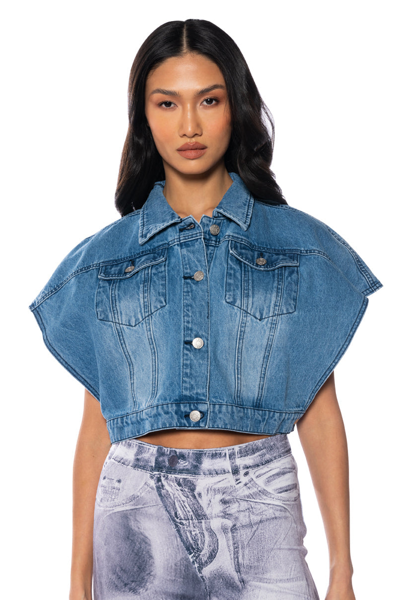 OUI MERCI CROPPED DENIM PONCHO