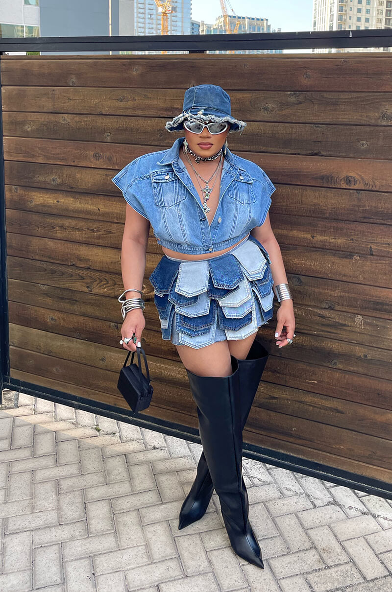 OUI MERCI CROPPED DENIM PONCHO